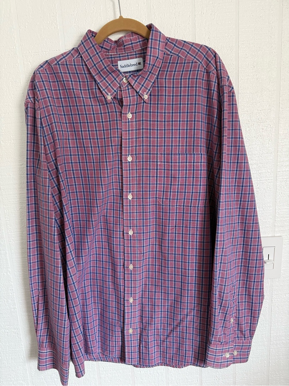 Saddlebred Men's Red, Blue and White Plaid Button-Down Shirt Size 2XLT